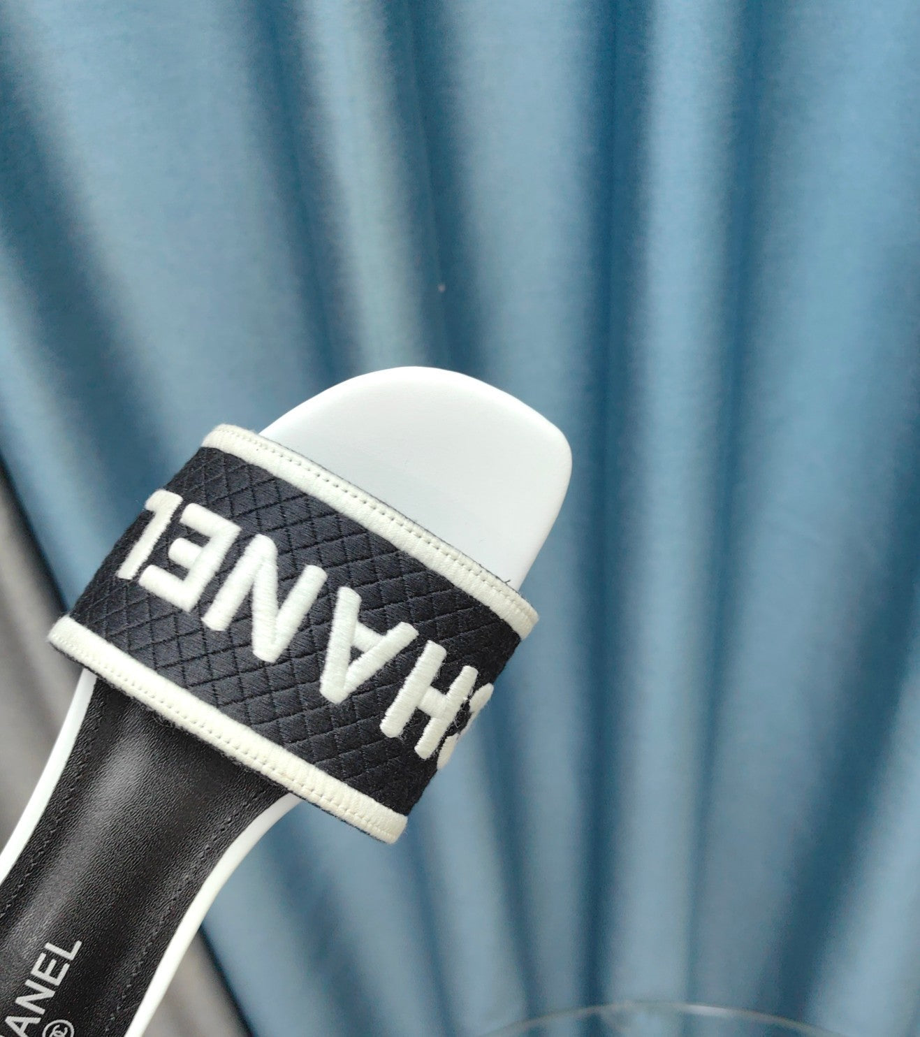 MULE SANDAL 45 WHITE BLACK FABRIC EMBROIDERY