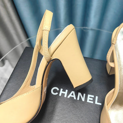 HIGH SLINGBACKS IN DARK CREAM MIX BLACK LAMBSKIN