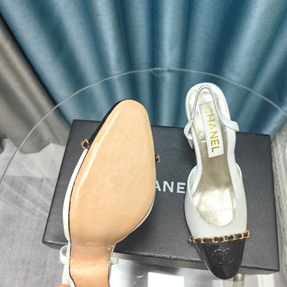 HIGH SLINGBACKS IN WHITE MIX BLACK LAMBSKIN