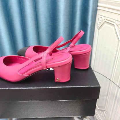 HIGH SLINGBACKS IN BARBIE PINK MIX BLACK LAMBSKIN