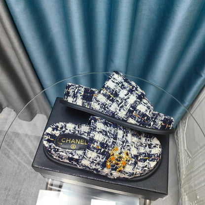 PLATFORM HEELS SANDALS IN BLACK TWEED