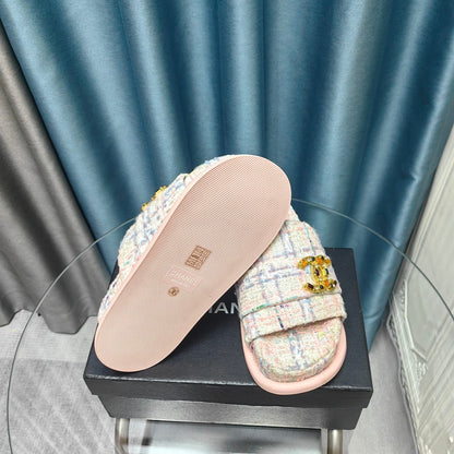 PLATFORM HEELS SANDALS IN LIGHT PINK TWEED