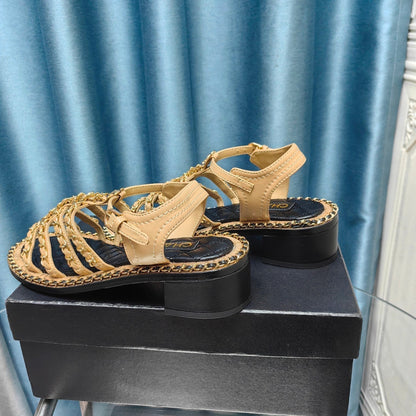 HIGH SANDALS WITH THREE STRAPS IN DARK CREAM CALFSKIN