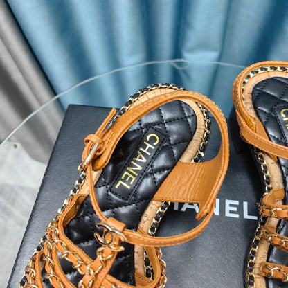 HIGH SANDALS WITH THREE STRAPS IN OCHRE YELLOW CALFSKIN