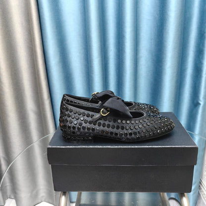 MARY JANE BOW RHINESTONE BLACK SILK