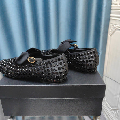 MARY JANE BOW RHINESTONE BLACK SILK