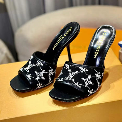 NEO REVIVAL HIGH MULE 95 MM IN BLACK EMBROIDERED FABRIC