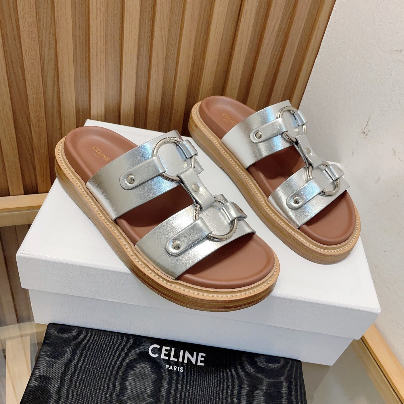 DAD SANDALS SILVER BROWN CALFSKIN