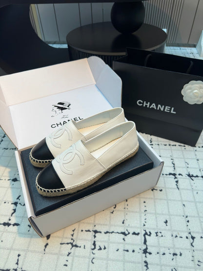 ESPADRILLES LOAFERS IN BLACK MIX WHITE LAMBSKIN