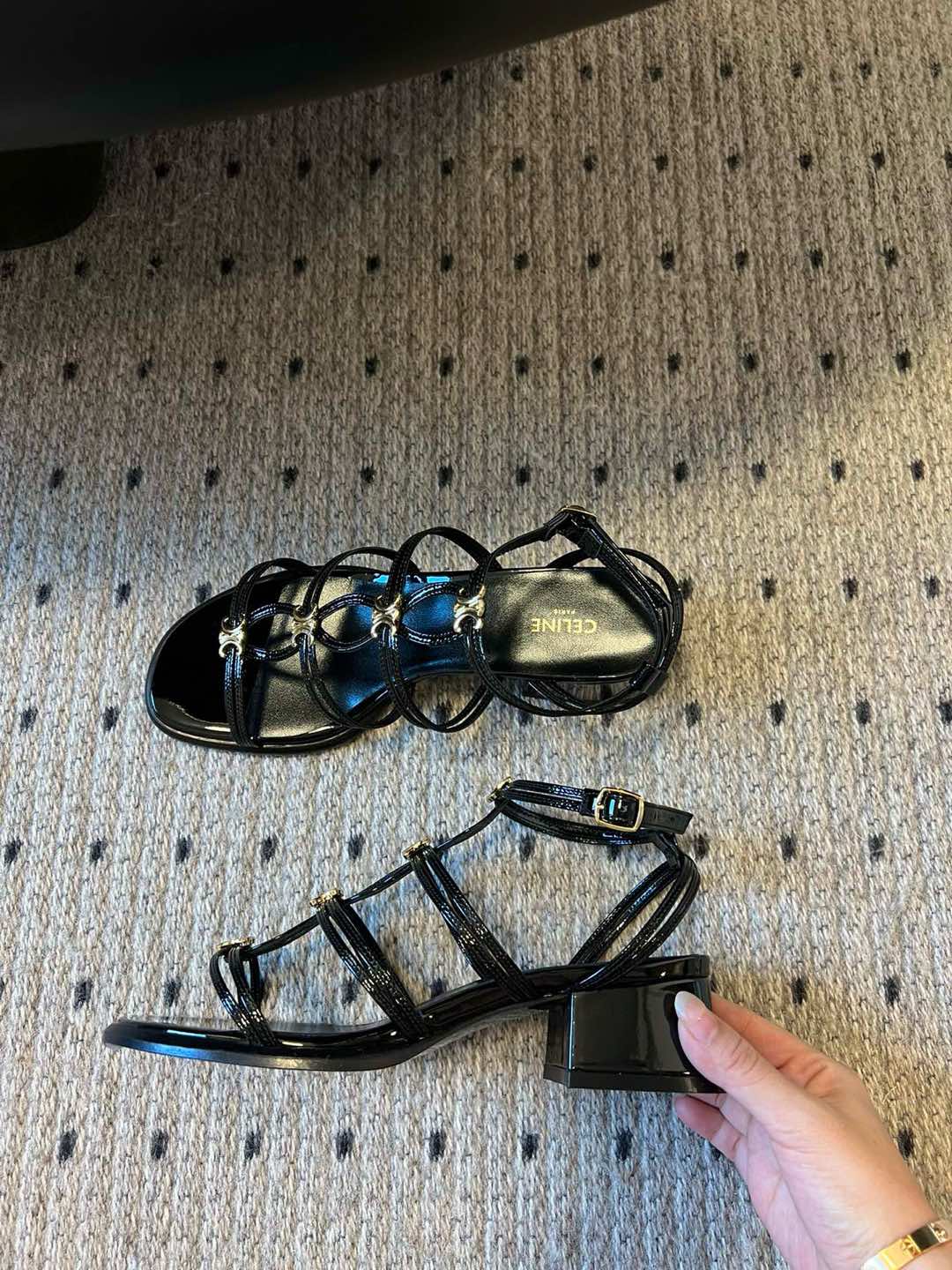 CLEMENCE MULTI TRIOMPHE 45 MM SANDAL IN BLACK LAMBSKIN