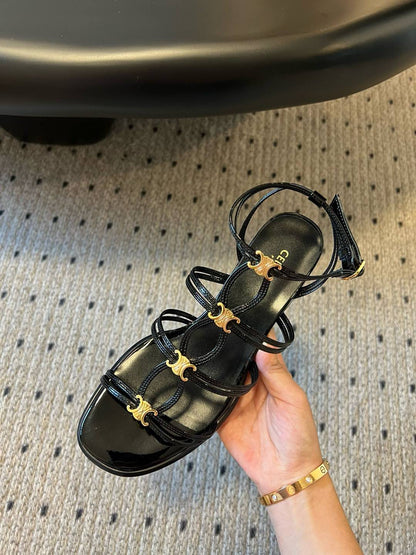 CLEMENCE MULTI TRIOMPHE 45 MM SANDAL IN BLACK LAMBSKIN