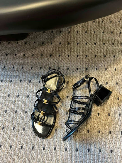 CLEMENCE MULTI TRIOMPHE 45 MM SANDAL IN BLACK LAMBSKIN