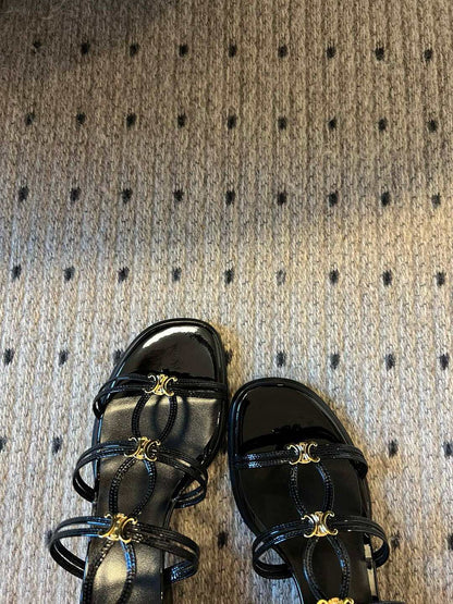 CLEMENCE MULTI TRIOMPHE 45 MM SANDAL IN BLACK LAMBSKIN