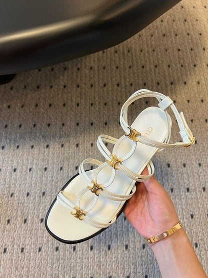 CLEMENCE MULTI TRIOMPHE 45 MM SANDAL IN WHITE LAMBSKIN