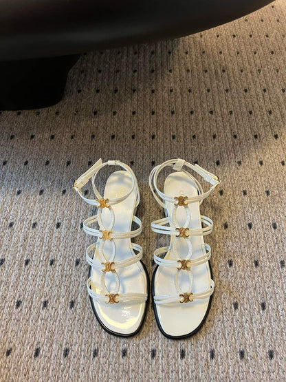 CLEMENCE MULTI TRIOMPHE 45 MM SANDAL IN WHITE LAMBSKIN