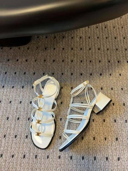 CLEMENCE MULTI TRIOMPHE 45 MM SANDAL IN WHITE LAMBSKIN