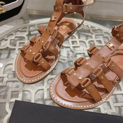CLEA TRIOMPHE GLADIATOR SANDAL IN BRONZE BROWN CALFSKIN - VEGETAL TANNING