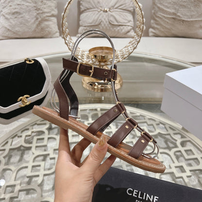 CLEA TRIOMPHE GLADIATOR SANDAL IN CHOCOLATE BROWN CALFSKIN - VEGETAL TANNING