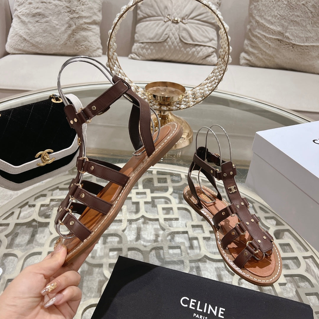 CLEA TRIOMPHE GLADIATOR SANDAL IN CHOCOLATE BROWN CALFSKIN - VEGETAL TANNING