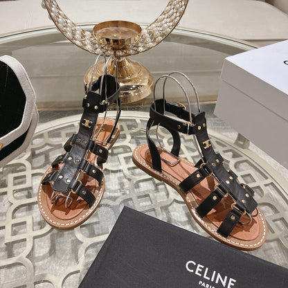 CLEA TRIOMPHE GLADIATOR SANDAL IN BLACK CALFSKIN - VEGETAL TANNING