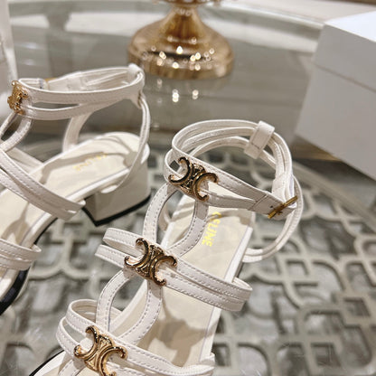 HIGH 45MM BLOCK HEEL SANDAL IN WHITE LAMBSKIN