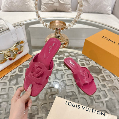 ISOLA FLAT SLIDE IN DARK PINK CALFSKIN