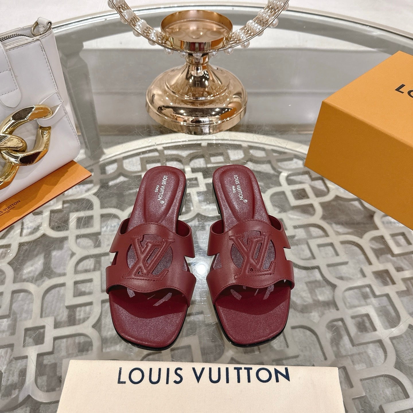 ISOLA FLAT SLIDE IN JAM RED CALFSKIN