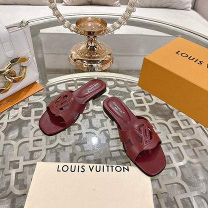 ISOLA FLAT SLIDE IN JAM RED CALFSKIN