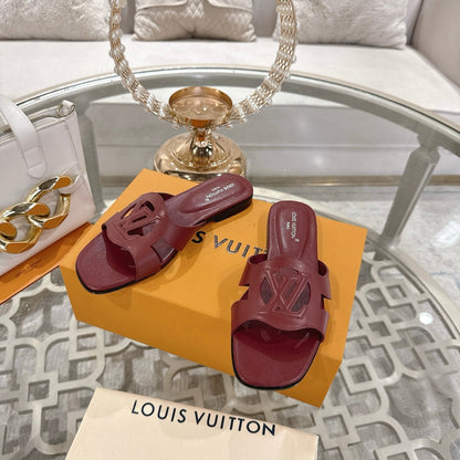 ISOLA FLAT SLIDE IN JAM RED CALFSKIN