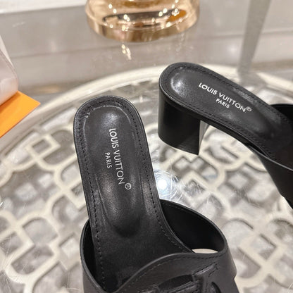 ISOLA HIGH 55 MM MULE IN BLACK CALFSKIN