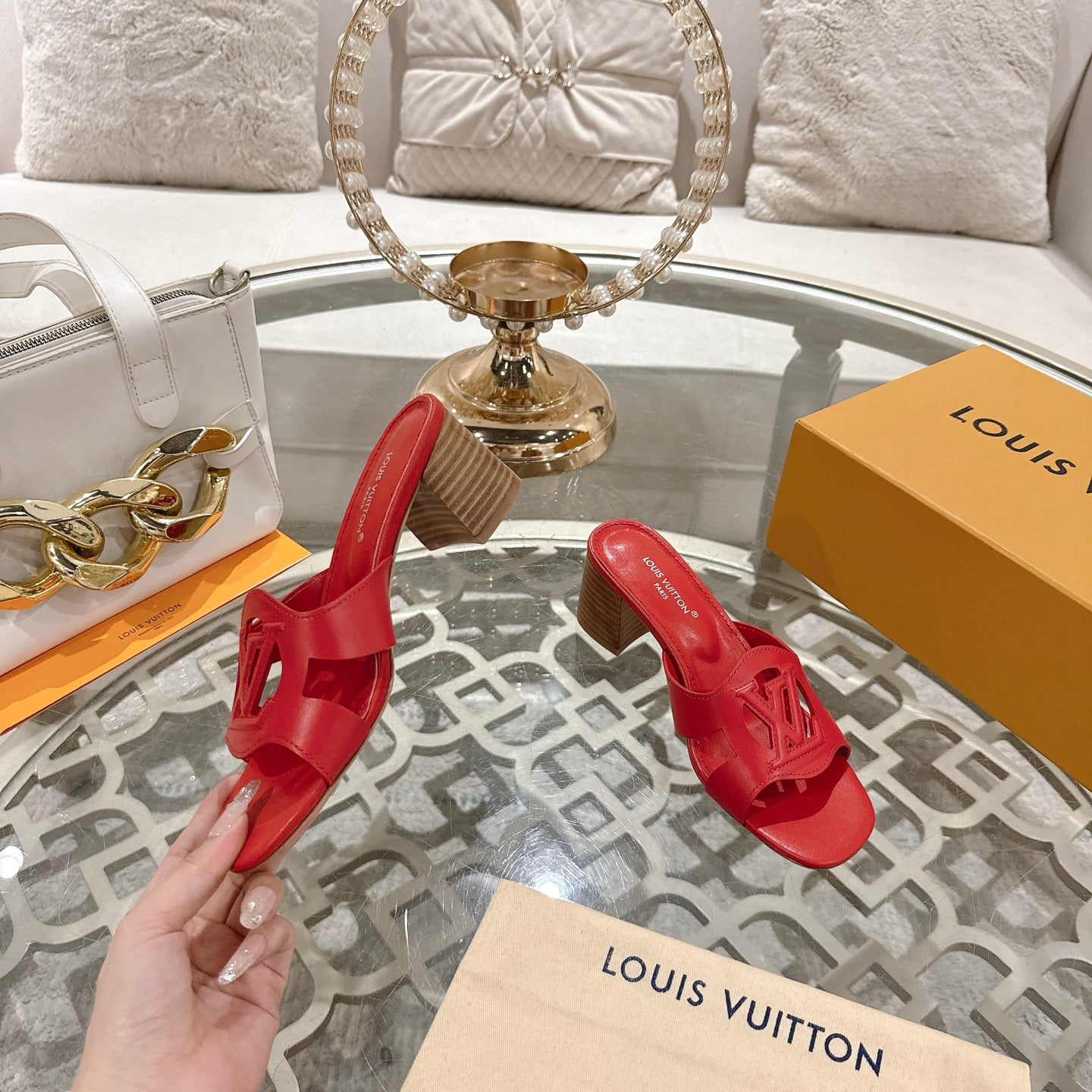 ISOLA HIGH 55 MM MULE IN CHERRY RED CALFSKIN