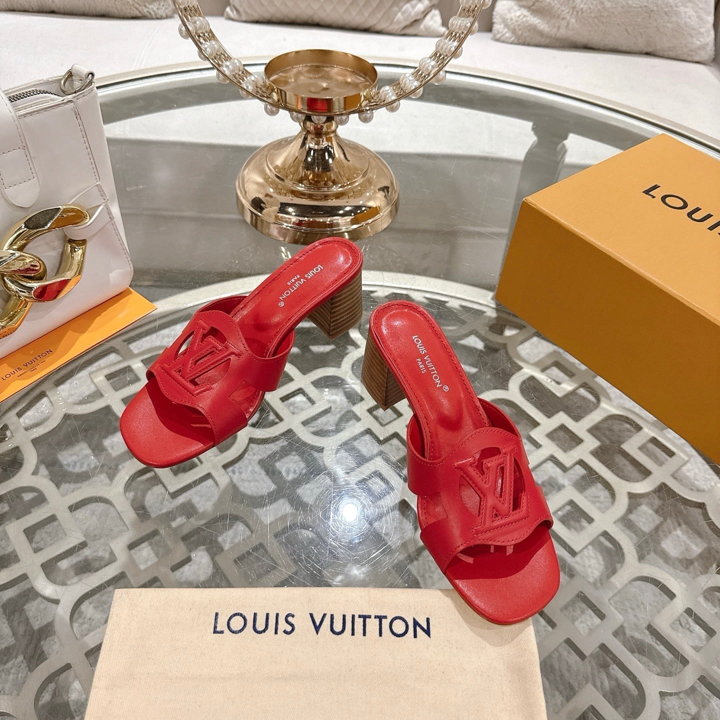 ISOLA HIGH 55 MM MULE IN CHERRY RED CALFSKIN