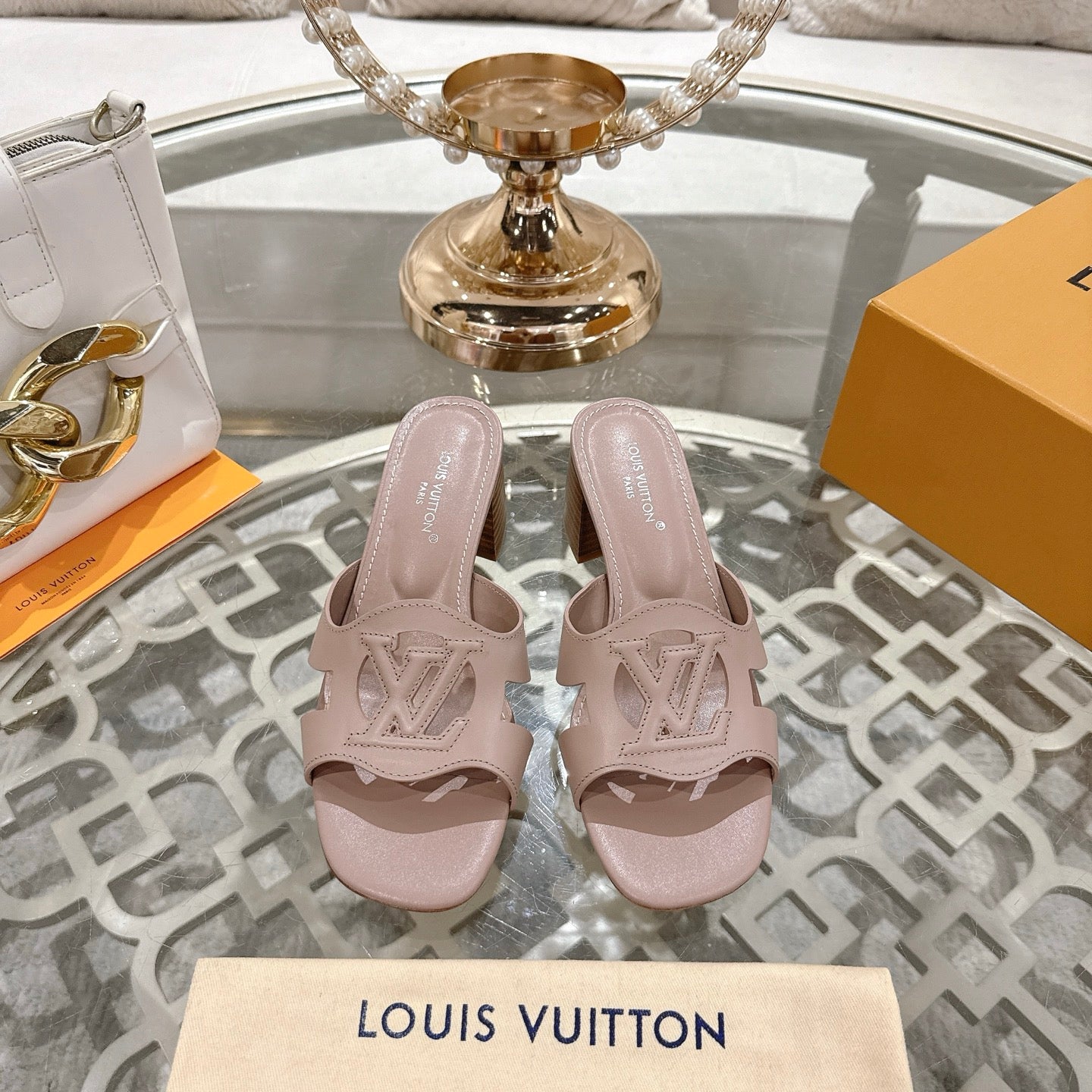 ISOLA HIGH 55 MM MULE IN DUSTY PINK CALFSKIN