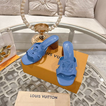 ISOLA HIGH 55 MM MULE IN CORNFLOWER BLUE CALFSKIN