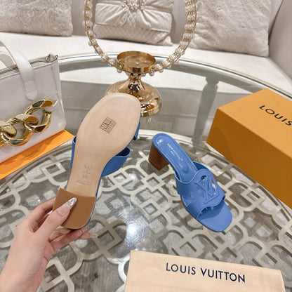 ISOLA HIGH 55 MM MULE IN CORNFLOWER BLUE CALFSKIN