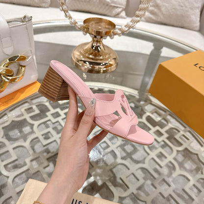 ISOLA HIGH 55 MM MULE IN PASTEL PINK CALFSKIN
