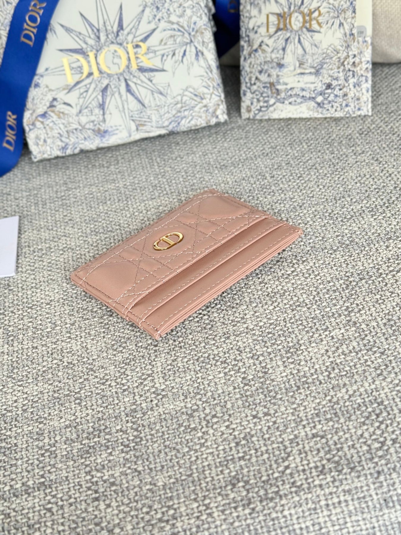 CARO FREESIA CARD HOLDER 10 IN BABY PINK CANNAGE CALFSKIN