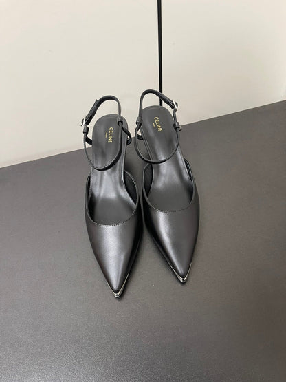 MORRAINE SLINGBACK PUMPS IN BLACK CALFSKIN