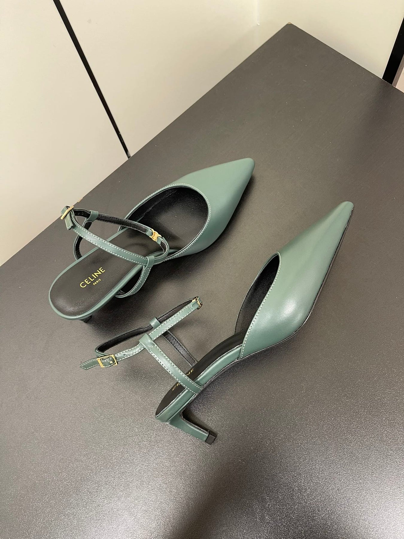 MORRAINE SLINGBACK PUMPS IN TEAL GREEN CALFSKIN