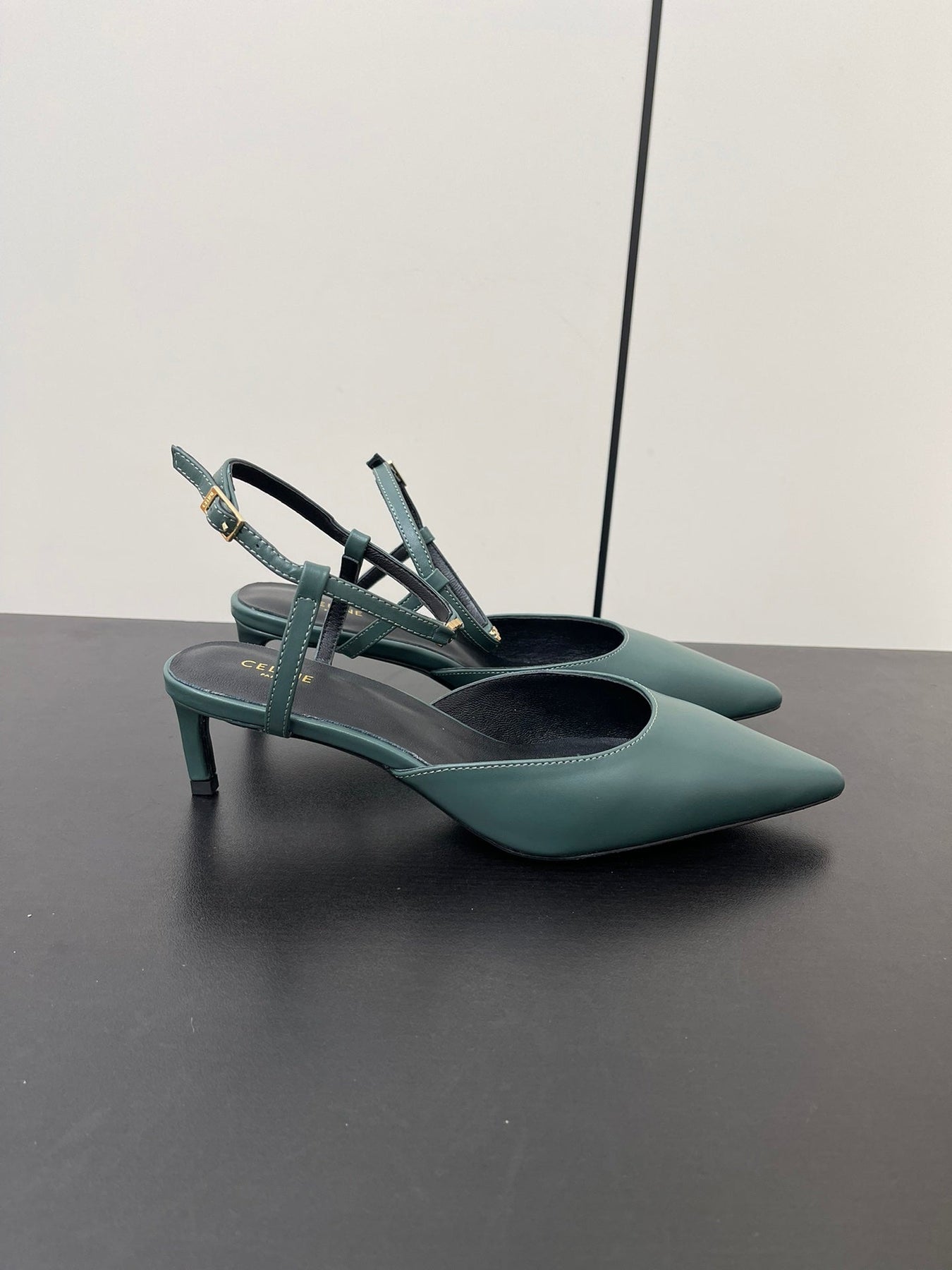 MORRAINE SLINGBACK PUMPS IN TEAL GREEN CALFSKIN