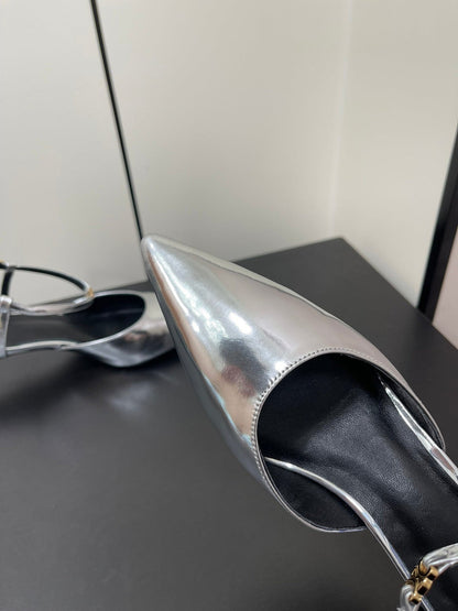 MORRAINE SLINGBACK PUMPS IN SILVER CALFSKIN