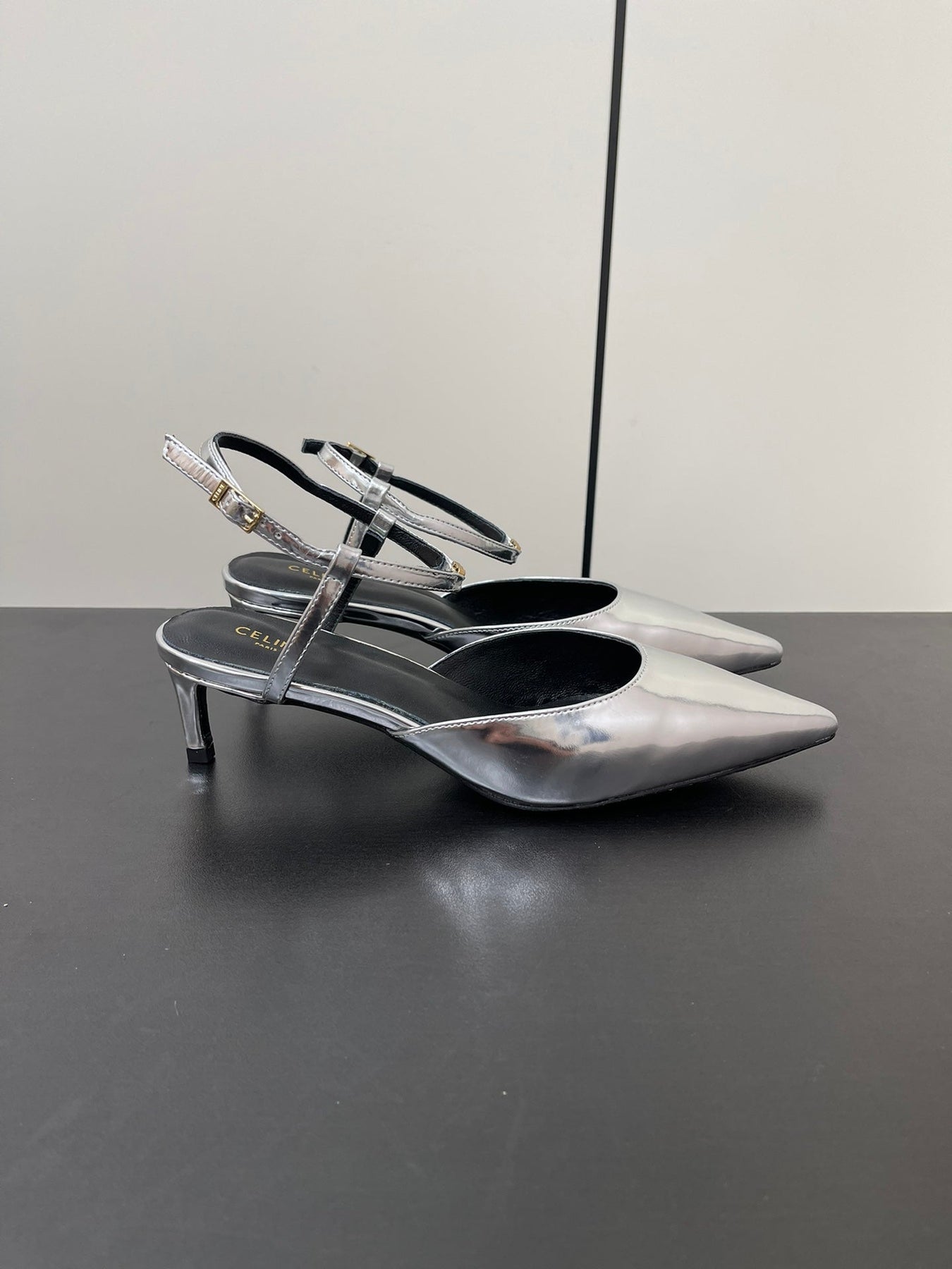 MORRAINE SLINGBACK PUMPS IN SILVER CALFSKIN