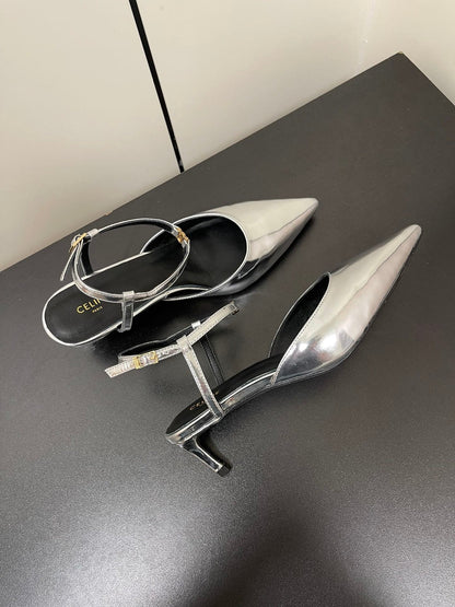 MORRAINE SLINGBACK PUMPS IN SILVER CALFSKIN