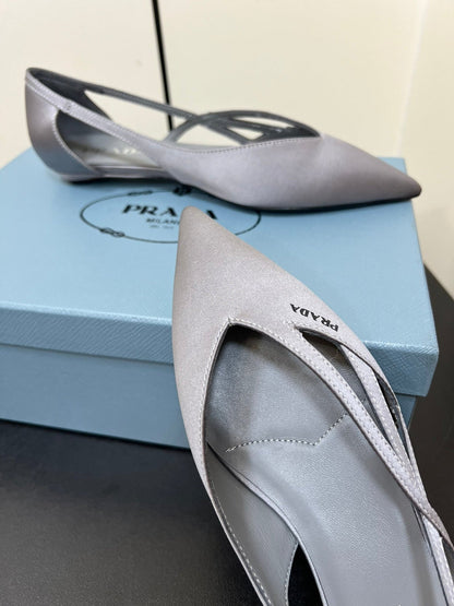 CUT-OUT BALLERINAS IN WARM GRAY SATIN