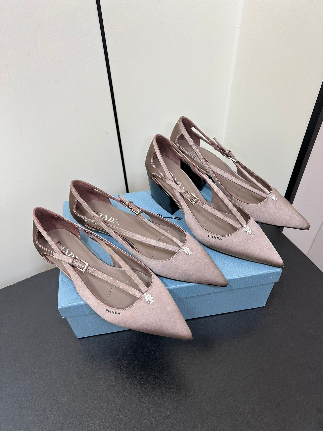 CUT-OUT BALLERINA FLAT IN HAZELNUT BEIGE SATIN ATTACHED BEAD BUCKLE