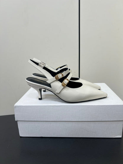 JUDY DOUBLE STRAP MARY JANE SLINGBACK IN WHITE PATENT CALFSKIN