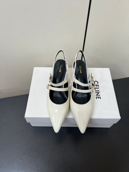 JUDY DOUBLE STRAP MARY JANE SLINGBACK IN WHITE PATENT CALFSKIN
