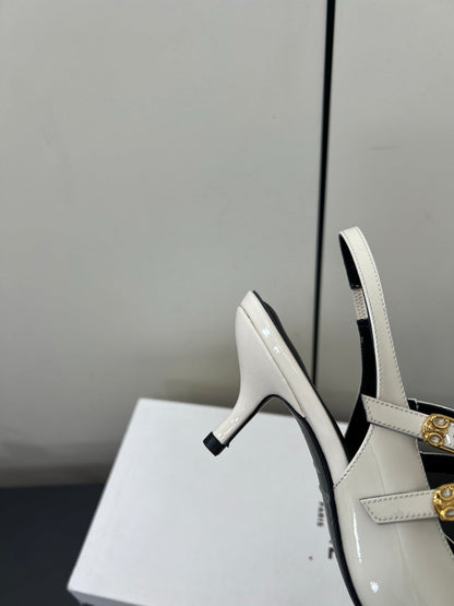 JUDY DOUBLE STRAP MARY JANE SLINGBACK IN WHITE PATENT CALFSKIN