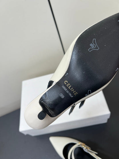 JUDY DOUBLE STRAP MARY JANE SLINGBACK IN WHITE PATENT CALFSKIN