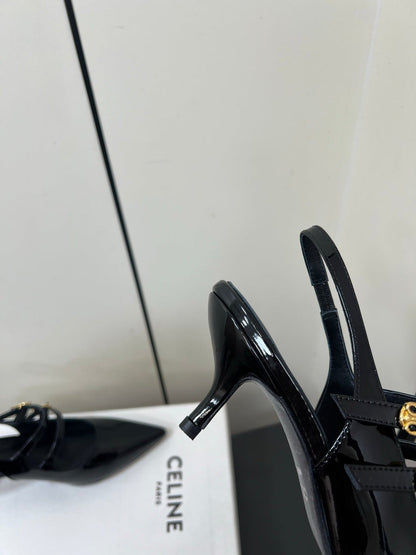 JUDY DOUBLE STRAP MARY JANE SLINGBACK IN BLACK PATENT CALFSKIN